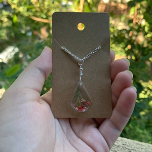 Red teardrop necklace with wire and crystal focal 0313NK