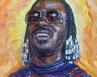 Signed Stevie Wonder Art Print, Illustrated Pop Art, Music Icon