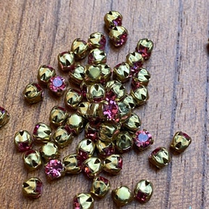 4mm Chatons Montees, Preciosa MC Chaton Maxima SS16/PP31 Crystal Rose with Gold cross setting, for beading, sewing, embroidery