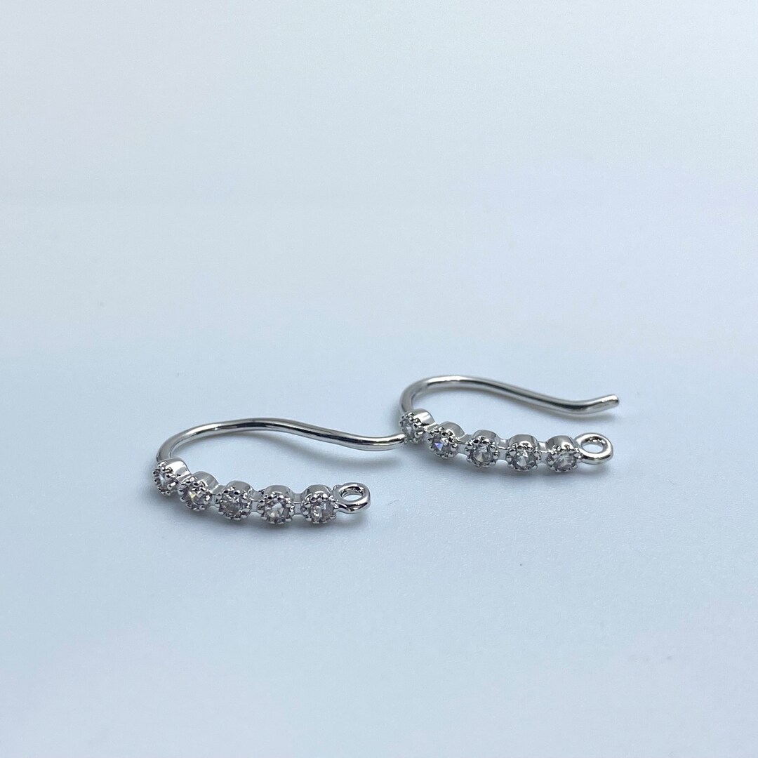 Platinum Plated Ear Wires 5 Cubic Zirconia Earring Hooks Etsy