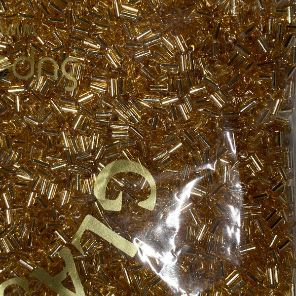Miyuki Bugle Bead 1.5mm*3mm, 1.5mm*6mm Gold Lined Crystal 5 grams, 10 grams, 20 grams
