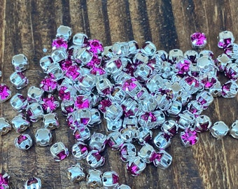 4mm Chatons Montees, Preciosa MC Chaton Maxima SS16/PP31 Crystal Fuchsia with silver cross setting, for beading, sewing, embroidery
