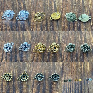 Multiple Style of Antique Alloy Flower Rose Earring Findings Earstud With Closed Loop and Eatnut, Sold per Pair