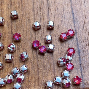 4mm Chatons Montees, Swarovski 1088 Chaton PP31 Crystal Royal Red DeLite L107D silver cross setting, for beading, sewing, embroidery