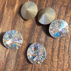 Pierre ronde Swarovski Austria Made 1122 14 mm Rivoli 001WHIPA cristal blanc patiné foil fabrication de bijoux, broderie, couture, matériel créatif