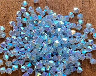 Preciosa 451 69 302 Rondelle Bicone Bead 4mm Blue Opal ABx2 20pcs, 50pcs, 100pcs Jewellery Making, Embroidery, Sewing, jewellery clothing