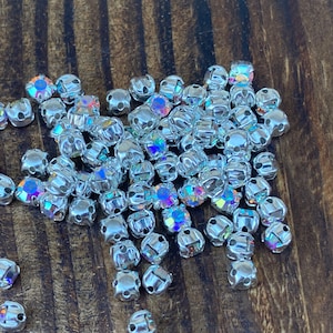 4mm Chatons Montees, Preciosa MC Chaton Maxima SS16/PP31 Crystal AB with silver cross setting, for beading, sewing, embroidery