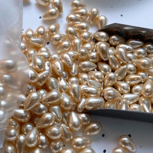 Pressed Czech Glass Pearl Side Drill Tear Drop Beads 6x9mm Sold by Pack of 5g, 10g, 20g, Cream