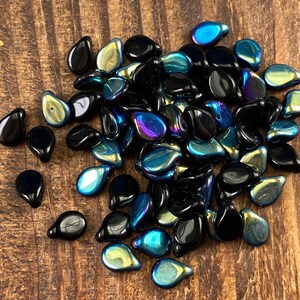 Czech Pressed Bead Pip Petal Bead  5mm*7mm Jet AB 5g, 10g 20g, Bead Supply, Jewellery Making, Embroidery, Craft Supply