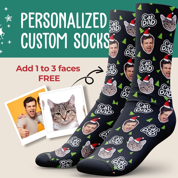 Cat Dad Christmas Custom Photo Socks, Cat Dad Gift, Custom Face Socks, Cat Lover Gift, Custom Christmas Gift, Personalized Socks, Cute Socks