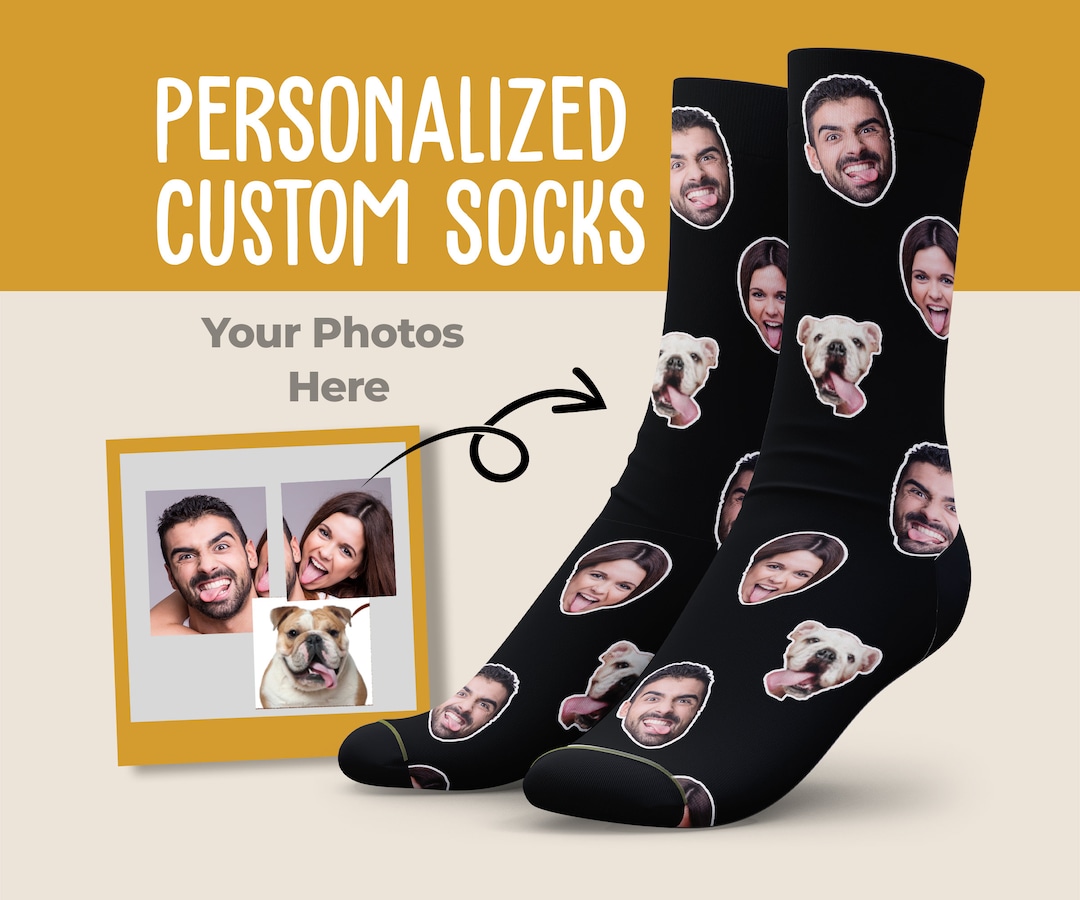 Custom Put 3 Faces on Plain Socks, Custom Face Socks, Personalized