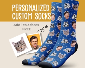 Cat Dad Custom Photo Socks, Gift For Cat Lovers, Cat Person Gift Idea, Custom Face Socks, Birthday Gift, Valentine's Day Gift, Custom Gifts