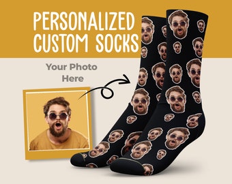 Custom Sock, 3 Faces or Multiple Face Socks, Black Socks Men, Personalized Gifts, Custom Sock For Man, Socks With Picture, Personalize Sock