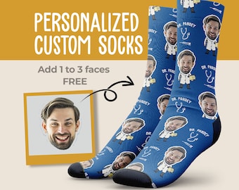 Personalized Doctor Socks, Custom Name, Custom Doctor Gift, Gift For Doctors, Face Socks, Photo Socks, Socks With Faces, Personalized Gifts