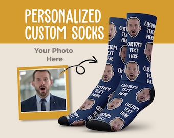 Add Custom Face + Custom Text On Socks - Personalized Socks for Men and Women, Face Socks, Photo Socks, Custom Socks, Picture Socks