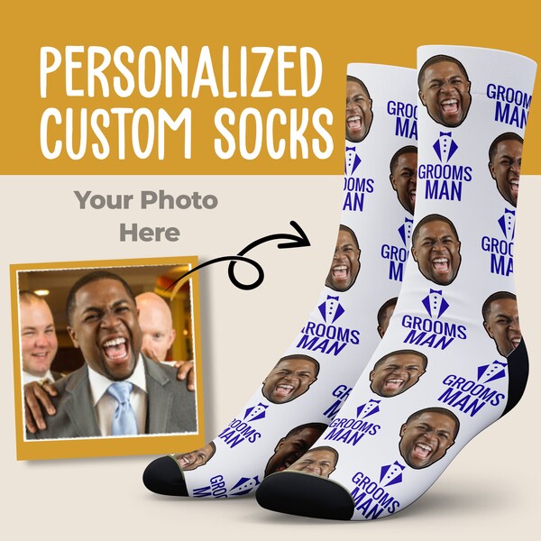 Groomsman Socks or Groomsmen Socks - Personalized Socks, Funny Socks, Wedding Socks, Custom Socks, Face Socks, Custom Gift, Gag Gift for Men