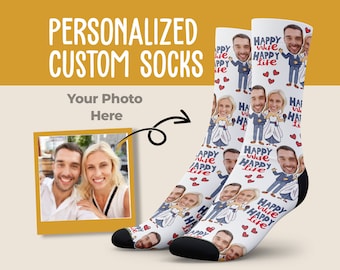 Happy Wife Happy Life Face Socks - Personalized Socks, Custom Socks, Custom Gift, Dad Socks, Father's Day Gift, Birthday Gift For Husband