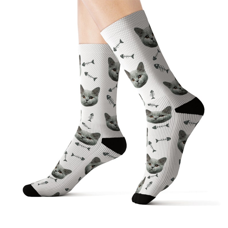 Cat Face Socks on Fishbone Pattern Custom Cat Socks Etsy