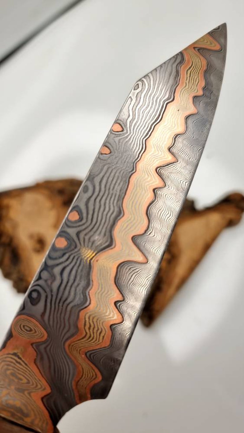 Mokumegane Copper Damascus Japanese Knife Etsy