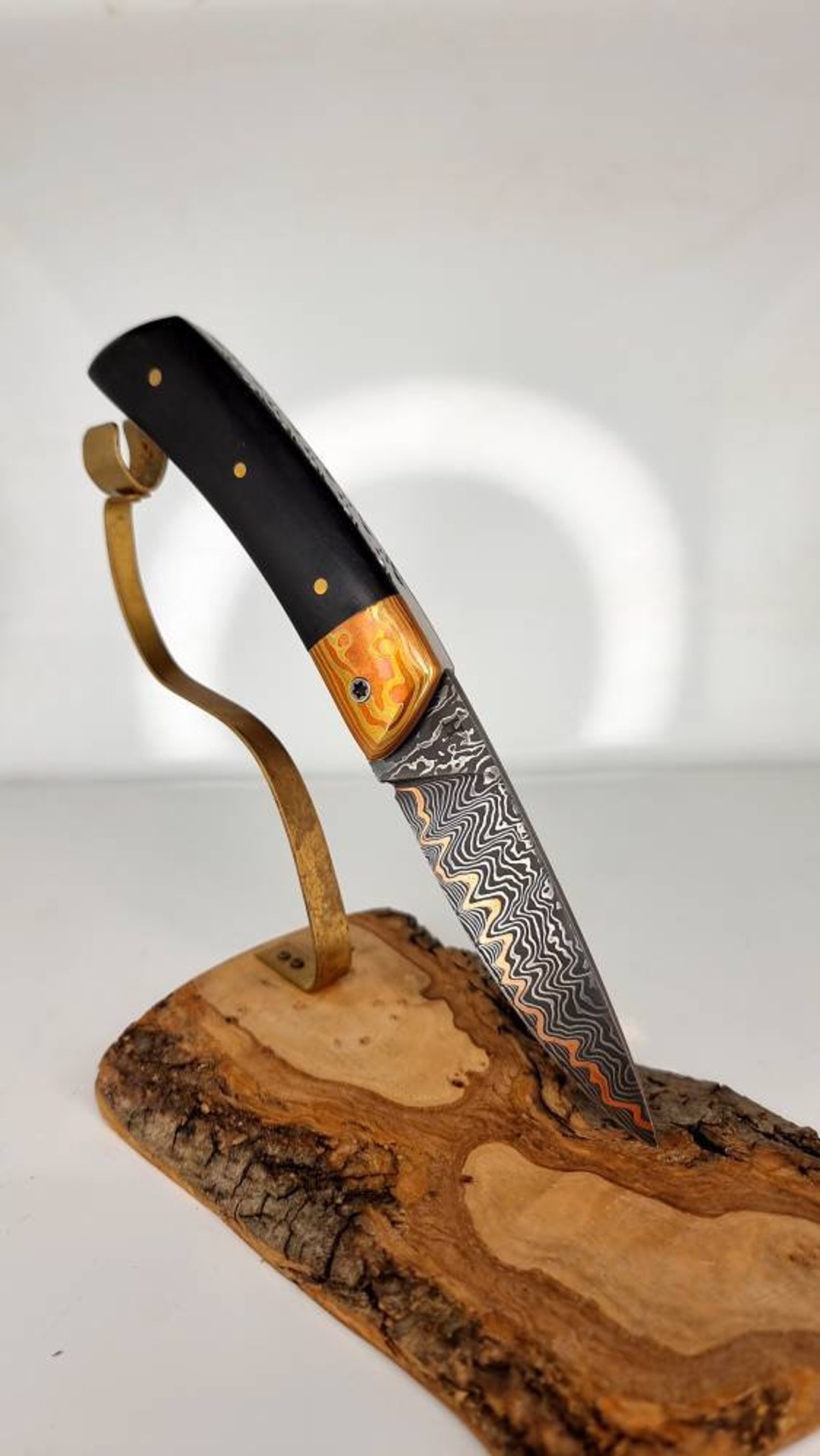 Copper Damascus Folding Knife, Mokume Gane Copper Damascus Etsy