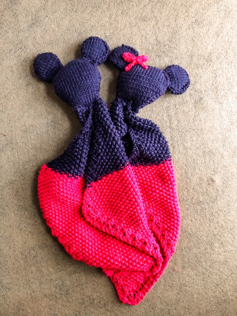 Mouse Ears with Bow Knit Baby Lovey