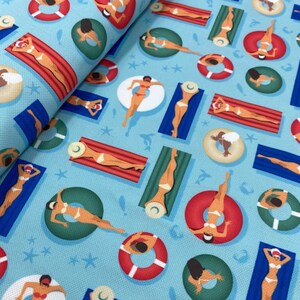 Pool Pattern Upholstery Fabric by the Meter, Caravan Home Garden Decor Fabric,Cushion,Furniture Chair Sofa Furnishing Digital Printed Fabric