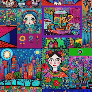 Folk Art Fabric by the Meter, Pop Art Home Decor Fabric, Furniture, Chair, Garden, Sofa Digital Printed Upholstery Fabric