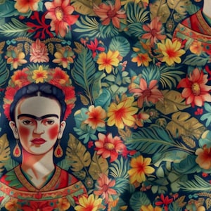 Tropical Frida Fabric by the Meter, Mexican Otomi Home Decor Fabric, Furniture, Chair, Garden, Sofa Digital Printed Upholstery Fabric
