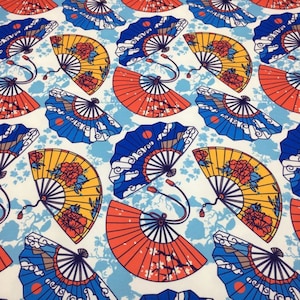 Japanese Fans Pattern Upholstery Fabric by the Meter, Japanese Home Decor Fabric, Indoor Outdoor Fabric, Digital printed Polyester Fabrics