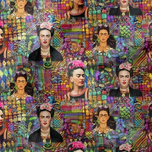 Colorful Geometric Frida Pattern Upholstery Fabric by the Meter, Mexican Home Decor Fabric, Indoor Outdoor Digital Print Polyester Fabrics