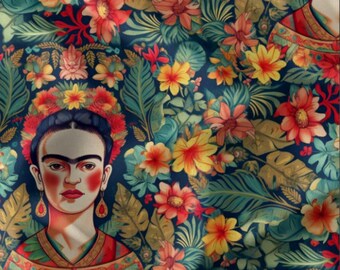 Tropical Frida Fabric by the Meter, Mexican Otomi Home Decor Fabric, Furniture, Chair, Garden, Sofa Digital Printed Upholstery Fabric