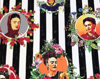 Floral Frida Pattern Upholstery Fabric by the Meter, Mexican Home Decor Fabric, Indoor Outdoor Fabric, Digital Printed Polyester Fabrics