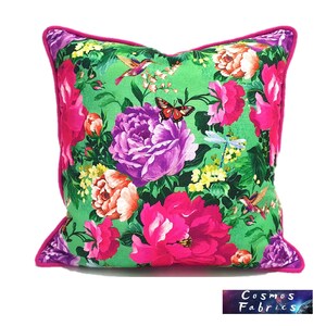 Spring Flowers Pattern Cushion, Fuchsia Cord Accessory Tape - Floral Home Decor, Purple Flowers Print- Decorative Cushion - Cover Only