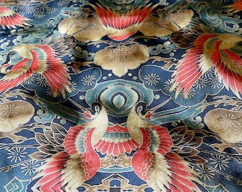 Fluwelen bekledingsstof Japanse vogels, elegante fluwelen woondecoratiestof op maat gesneden