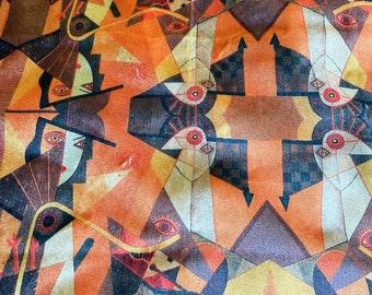 Geometric Faces Velvet Fabric: Art Deco Upholstery Fabric by the Yard