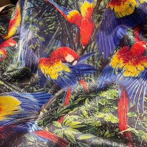 Parrot Birds Pattern Upholstery Velvet Print Fabric by the Yards, Tropical Home Decor Velvet Fabric, Furniture Sofa Elegant Velvet Fabric