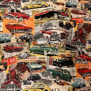 Vintage Cars Upholstery Fabric by the Meter, Old Car Home Decor Fabric, Garden, Chair Furniture Upholstery Digital Printed Fabric
