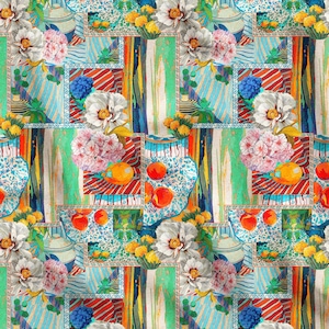 Patchwork Flowers Pattern Fabric by the Meter, Floral Home Decor Fabric, Furniture, Chair, Garden, Sofa Digital Printed Upholstery Fabric