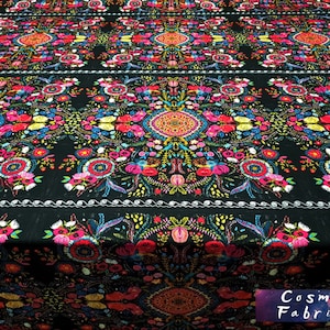 Suzani Ikat Pattern Fabric by the Meter, Bohem Home Decor Fabric, Indoor Outdoor Fabric, Digital printed Polyester Fabrics