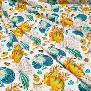 Tropical Fishs Pattern Upholstery Fabric by the Meter, Sea Home Decor Fabric, Indoor Outdoor Fabric, Digital printed Polyester Fabrics
