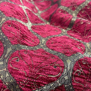 Red Clove Jacquard Chenille Upholstery Fabric by the Yard,Ottoman Tulip Pattern Fabric, Oriental Style Heavy Jacquard Furniture Fabric