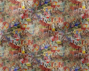 Verouderde letters patroon bekledingsstof per meter, kunst interieurstof, stoel meubelstof digitaal bedrukte stof