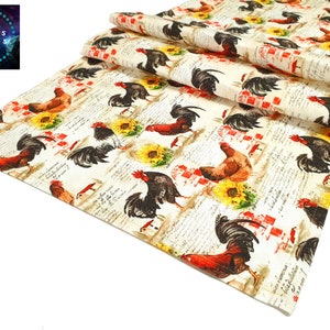 Rooster & Sunflowers Pattern Table Runner, 16&#39;&#39;x 55&#39;&#39; (40x140cm)  Farm Home Decor Runner, Digital printed Polyester Fabrics Table Runner
