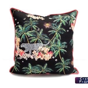 Tropical Leopard Pattern Cushion, Pink Cord Accessory Tape - Tropical Home Decor,  Animal Print- Decorative Cushion - Cover Only
