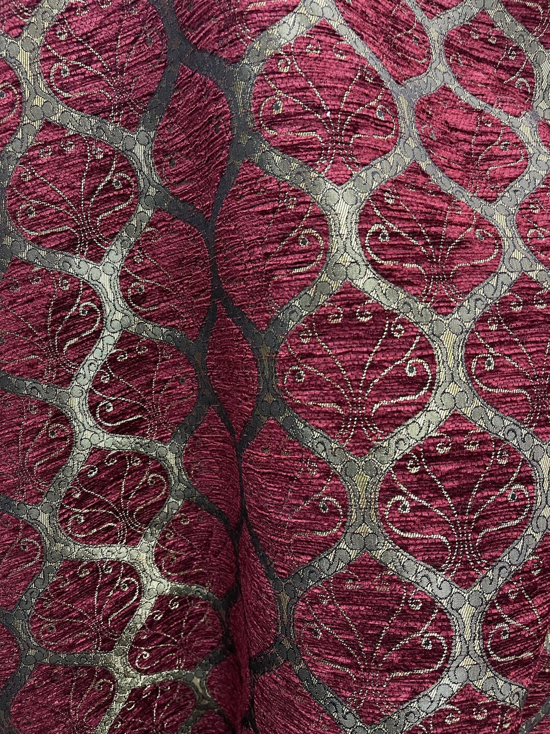 Burgundy Clove Jacquard Chenille Upholstery Fabric by the Yard, Ottoman