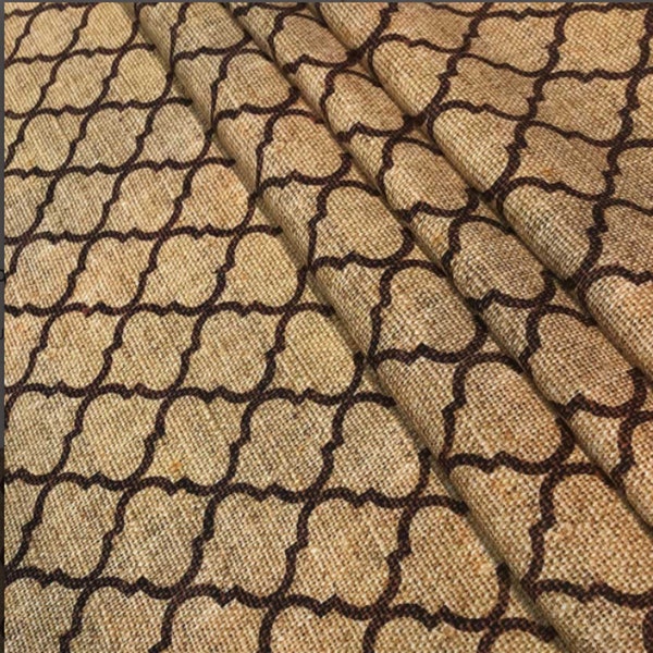 Burlap Brown Moroccan Pattern Upholstery Fabric by the Meter, Boho Home Decor Fabric, Indoor Outdoor Fabric, Digital print Polyester Fabric