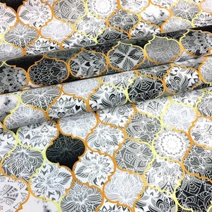 Grauer und Gold marokkanischer Möbelstoff, Meterware, Geometrischer Dekorationsstoff, Digitaldruck Polyester Stoffe