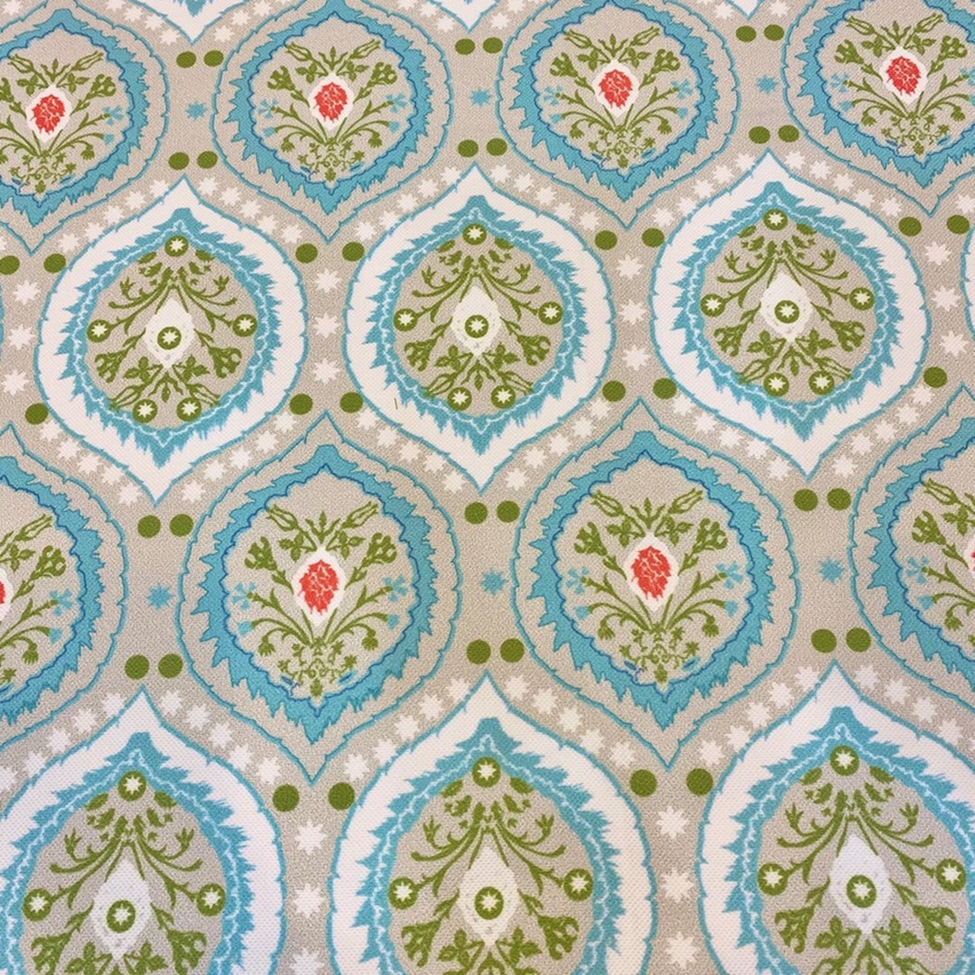 Blue Damask Upholstery Fabric by the Meter, Ethnic Home Decor Fabric
