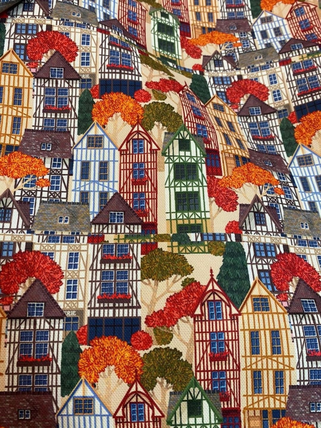 Colorful House Pattern Upholstery Fabric by the Meter, Art Home Decor ...