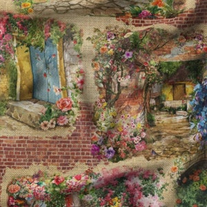 Spring Landscapes Pattern Fabric by the Meter, Floral Home Decor Fabric, Furniture, Chair, Garden, Sofa Digital Printed Upholstery Fabric